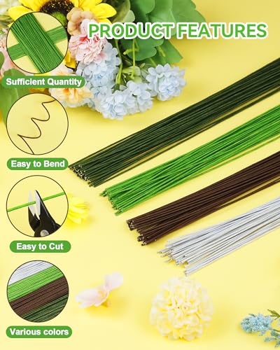 image for FIVEIZERO 100 PCS 18 Gauge Green Floral Wire Stems for Artificial Flow