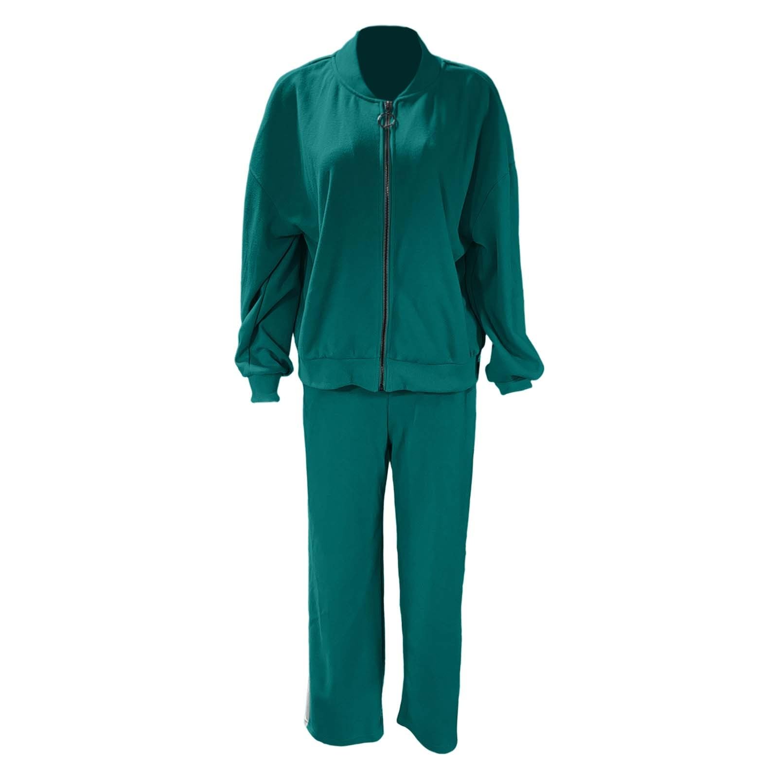 Generico Giacca Donna Scollo Tondo Felpa Pantaloni Dritti Moderno Confortevole Capospalla Giubbino Casual (Dark Verde, S)