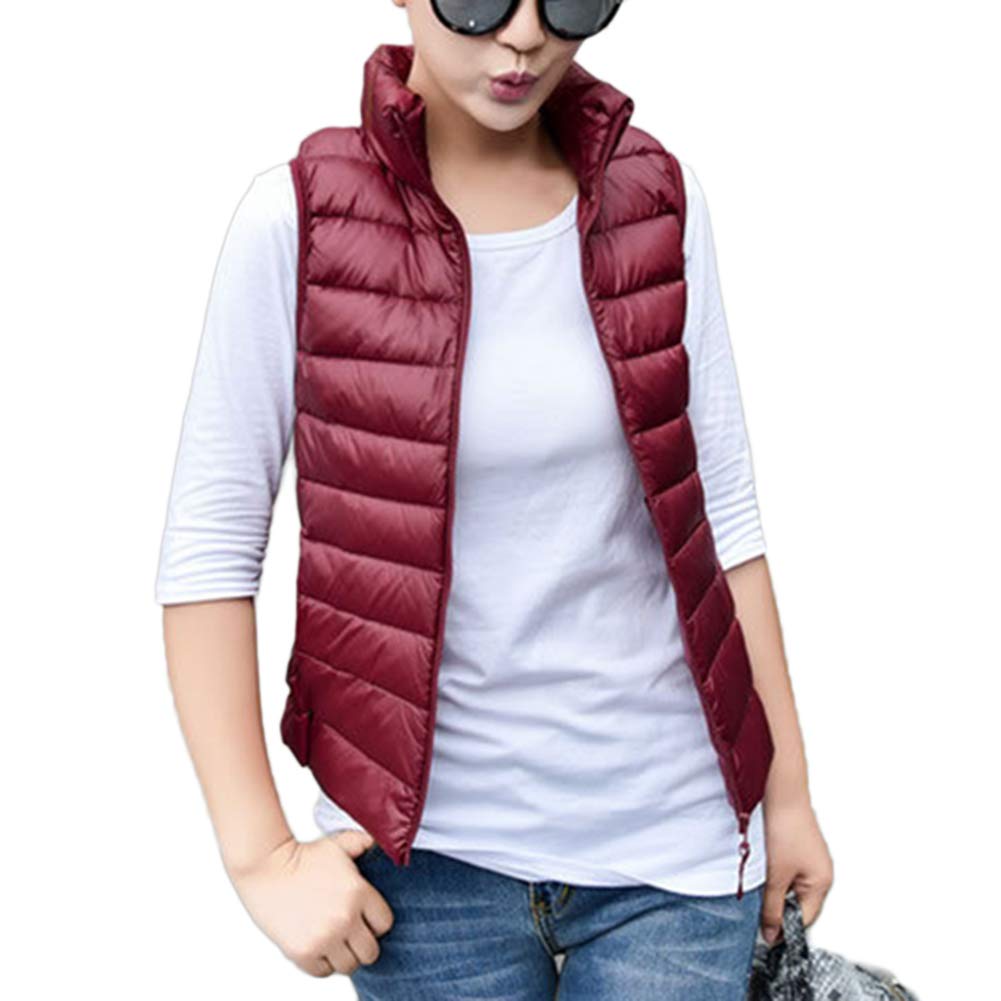 Youcai Women's Wine Red Packable Down Jacket Gilets Stand Collar Bodywarmer Lightweight Quilted Vest Jacket Padded Waistcoat,,L