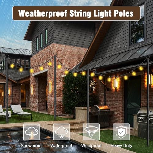Image of AILBTON 10Ft String Light Poles 4 Pack,Light Poles for Outside Lights,Outdoor with Fence Brackets Hanging Lights,Metal Stand Deck Patio Backyard