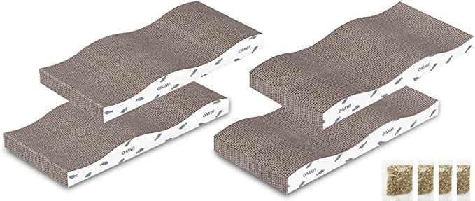 Cat Scratcher 4 PCS Pad, Cardboard with Premium Reversible Scratch Textures Design Wide Durable Scratching Pad
