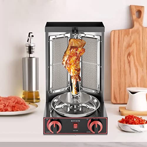 LENJKYYO Elektrische Vertikale Tischgrills, Edelstahl Gas Döner Kebab Maschine, Dönergrill Tischgrill BBQ Grillofen, Broiler Gaskochmaschine Spinnen für Döner Kebab Shawarma Gyro Grill, 3kW (Schwarz) – Bild 3