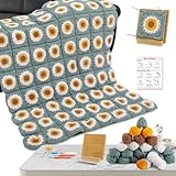 YEEAJERCC Crochet Kit for Beginners Blankets- Granny Square,DIY Starter Kit with Easy Yarn, Blocking Board,Patterns & Video Tutorial, Easy Knitting Kit for Beginner Craft Gift for Adults and Teens