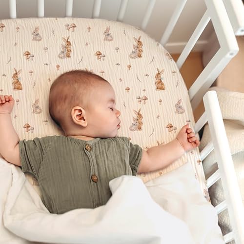 Image of lulumoon Baby Bassinet Sheets Muslin: Cotton Bedside Bassinet Sheets Floral for Girls - Fitted for Bedside Sleeper Mattress