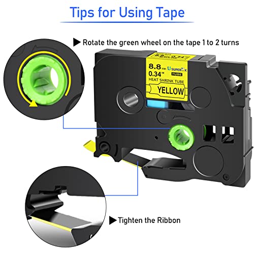 Image of USUPERINK 20PK Compatible for Ptouch HSe-621 HSe621 HS-621 HS621 Black on Yellow 8.8mm 0.34'' Heat Shrink Tubing for Wire Cable for PT340 PT330 PT350 PT520 PT530 PT540 Label Maker Tape