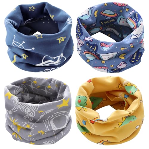 4 Stück Loop Schal Kinder Schlauchschal Jungen Mädchen Baumwolle O Ring Neck Warmer Loop Schals Nackenwärmer Winddicht Halstücher Multifunktionstuch für Winter, Frühling, Herbst (Typ G)