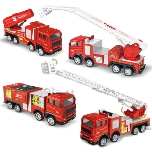Image of Die cast 1:32 Scale Fire Truck Toy Set of 4 pcs with Pullback Action Figure & Friction Powered Toy Truck for Kids Boy Girl Gift [ Pack of 4] [Colors as Per Stock]
