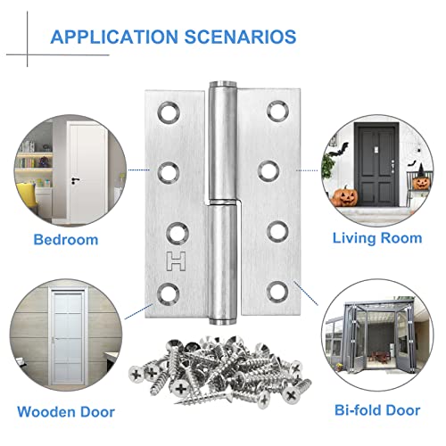 Lift Off Hinge 6 Pack Silver H Hinges 4" Stainless Steel Hinges Detachable Flag Hinges, Right Handed, Rust-Resistant Indoor And Outdoor Hinges Removable, Loading Capacity 50 Lbs #TOP5