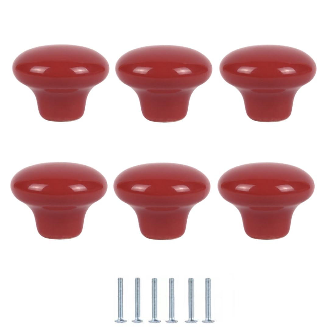 Enmrfvkz Red Ceramic Cupboard Drawer Handle Knobs, Ceramic Single Hole Knobs Multicolor 32X24mm 6 Pcs(Red)