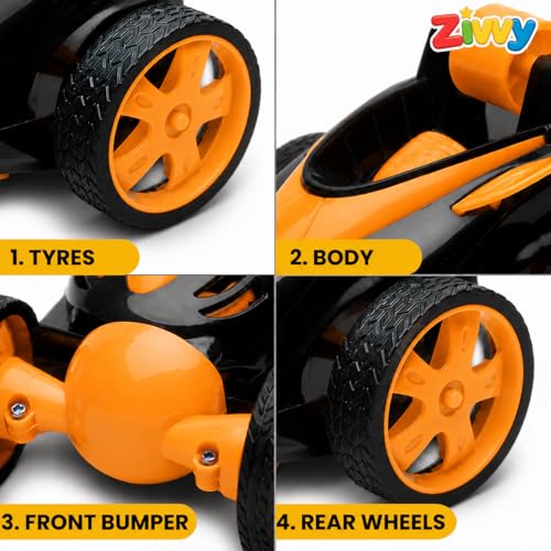 Image of Orange 360 Rotating & Rolling Stunt Car Toy | Spin, Stunt, Flip Functions | Remote Control Stunt Car Toy for Kids | Toys for Boys 7-14 Years | Birthday Gift for Kids