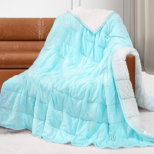 Image of Alomidds Sherpa Fleece Weighted Blanket for Adults(15lbs Twin Size) Heavy Blanket with Fluffy Warm Thick Sherpa & Cozy Soft Flannel Snuggle Great for Sofa Bed Calming, 48x72 inches,Aqua