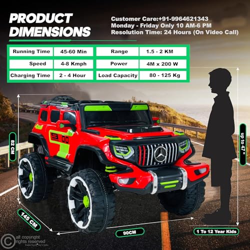 Image of Driving EV Cars for 1, 2, 3, 4, 5, 6 Years | Remote + Steering + Mobile App Control | Kids Jeeps (Big Size Jeep [2-10 Years], Bright Red)