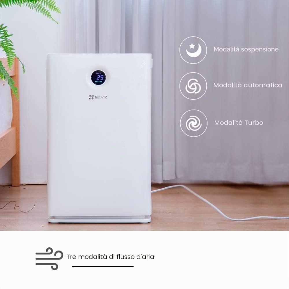 EZVIZ Purificatore d'Aria con Tecnologia UV-C che Uccide Batteri e Virus, Quattro Stadi di Filtraggio, Adatto per Ambienti Fino a 42mq