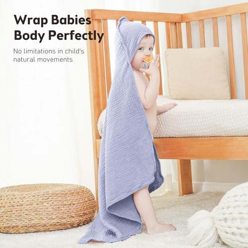 Image of Susurration Hooded Baby Towels for Newborn 2 Pack 100% Muslin Cotton Towel for Babies,Highly Absorbent and Newborn Essential (Blue&Green)