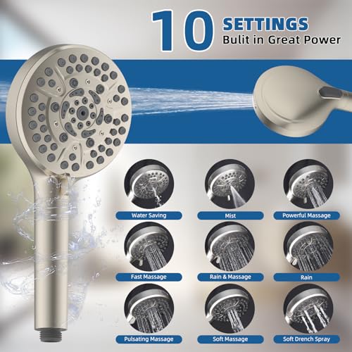 Image of 12 inch Metal Rainfall Shower Head with 10-Mode Handheld, Brushed Nickel