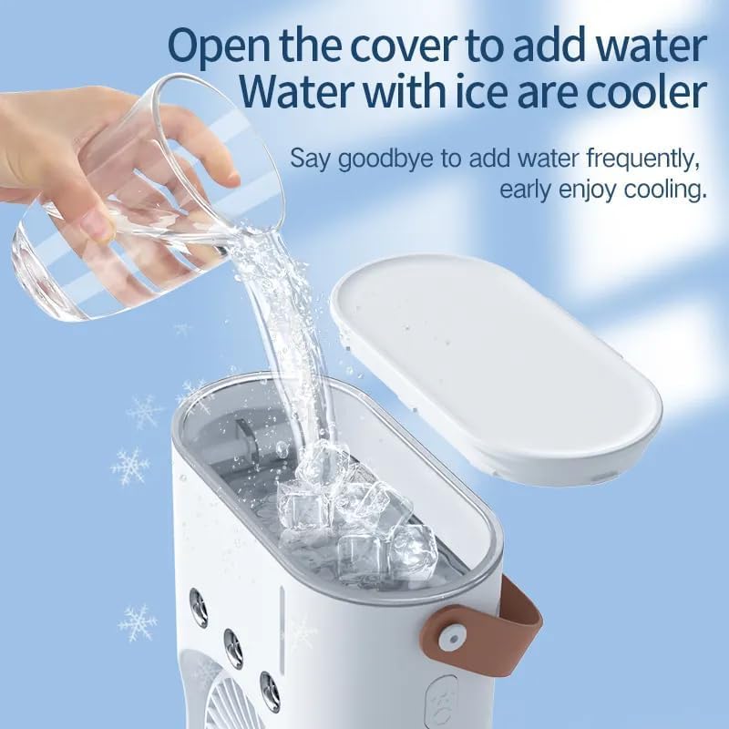Image of Double Layer Mini Air Cooler Fan with Mist & Water Tank, Portable USB Rechargeable Desk Fan with Ice Cooling, 3 Speed Personal Air Cooler for Home, Office & Travel