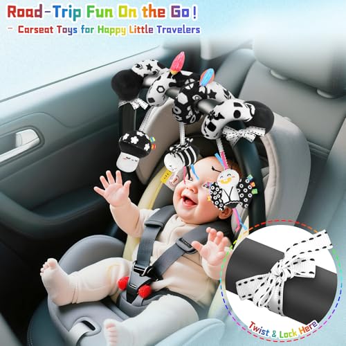 Image of Spiral Carseat Toys for Infants 0-6 Months, Black & White