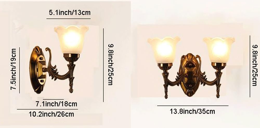 Generico Applique da parete semplice e moderno | Design con paralume in vetro, luce calda for comodino, soggiorno, corridoio(2-Lights)