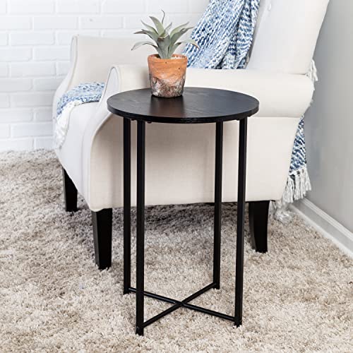 Honey-Can-Do Round Side Table With X-Pattern Base, Black Tbl-09248 Black #TOP6