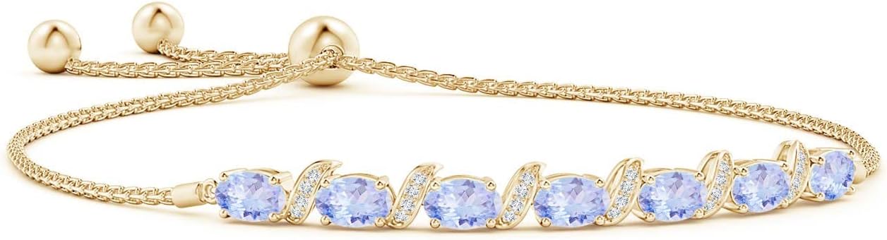 Angara Natural Tanzanite Bolo Style Adjustable Bracelet for Women in 14K Solid Gold | December Birthstone, Birthday, Engagement, Anniversary, Wedding Jewelry Gift for Women | Length-7-10 inch