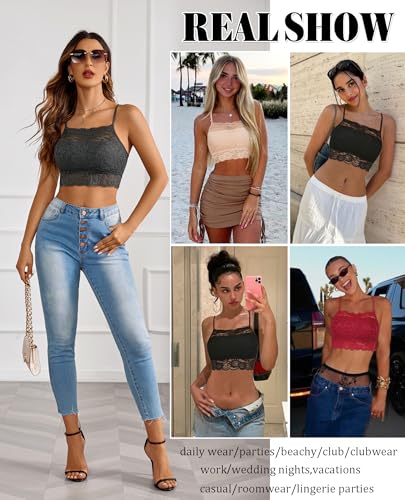 Image of Avidlove Lace Bralette for Women High Neck Camisoles Racerback Double-Layered Crop Top