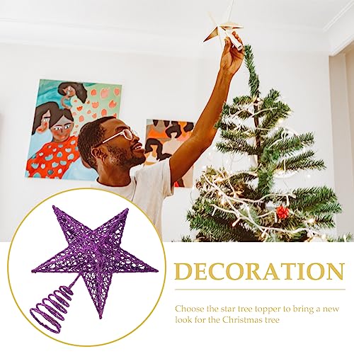 Luxshiny Topo de árvore de Natal de metal com glitter, estrela, oca, estrela, glitter, enfeite de ár