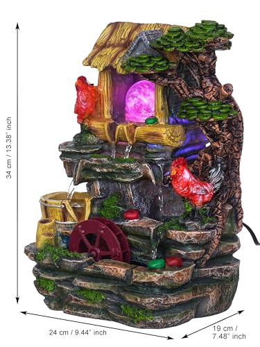 Image of Polyresin Hen Design Tabletop Indoor 3 Steps Water Fountain for Home Decor with LED, Speed Controller Pump & Crystal Ball (Size: 24 x 19 x 34 CM |Colour: Multi | Weight: 1800 Gram)