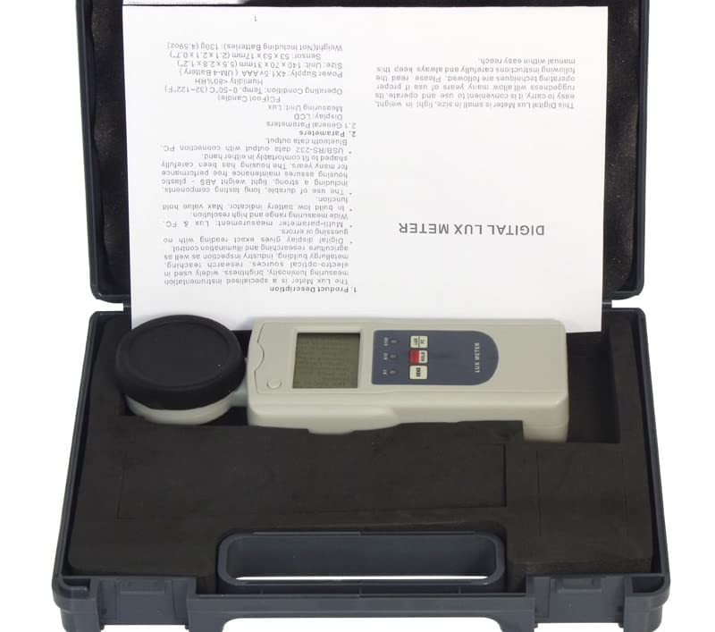Lux Meter Illuminometer Light Meter Illuminance Luminosity Brightness Tester Detector Instrument with Measuring Range 0-500,000 Lux/0-5,000 FC Resolution 1