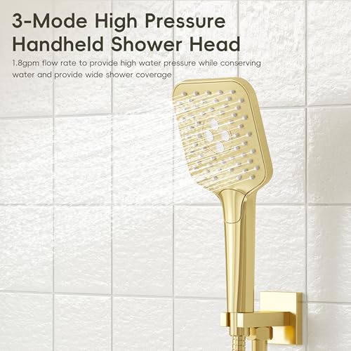 Image of Gabrylly Shower System Gold, Wall Mounted Shower Faucet Set for Bathroom with High Pressure 10 inch Rain Shower head and 3-Setting Handheld Shower Head Set, 2 Way Shower Valve Kit, Brushed Gold