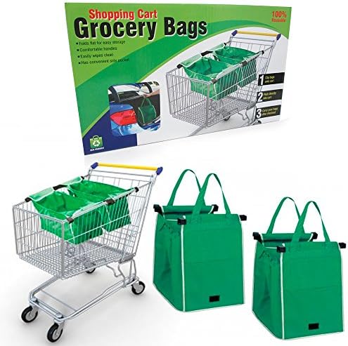 Grab Bag Reusable Shopping Cart Grocery Bags (Set of 2) Clips to Cart – Proudly Made in the USA & 100% Guaranteed Through Land Essentials
