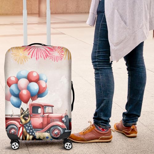 Vintage Patriotic German Shepherd 4th of July Independence Memorial Day Travel Luggage Cover Alsatian Dog Lover Gifts Suitcase Dust Protective Decor - 010064