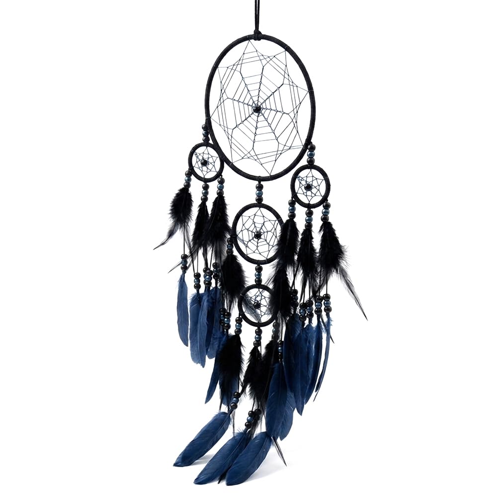 Large Blue and Black Dream Catcher, Handmade Wall Hanging Ornament