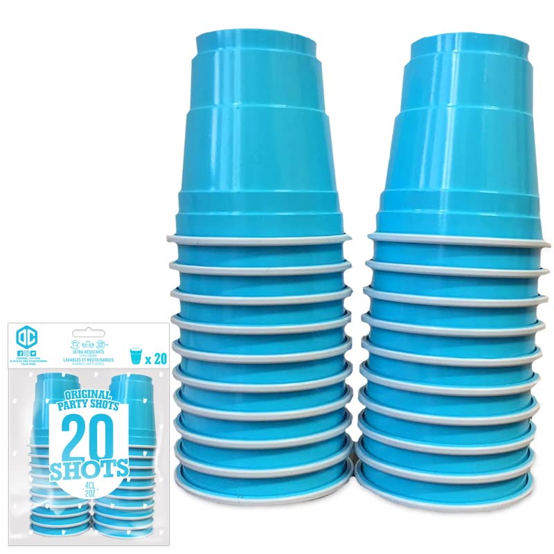 Pack de x20 Original Turquoise Shot Cups Officiels | Shots Américains 4cl Turquoises | Beer Pong | Shooters Qualité Premium | Gobelets en Plastique Réutilisables | Lavables | OriginalCup®