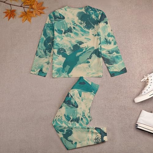 Camo Hammerhead SharksChildren's Pajama Set Round Neck Long Sleeve Top + Pants Two-piece Set160CM3