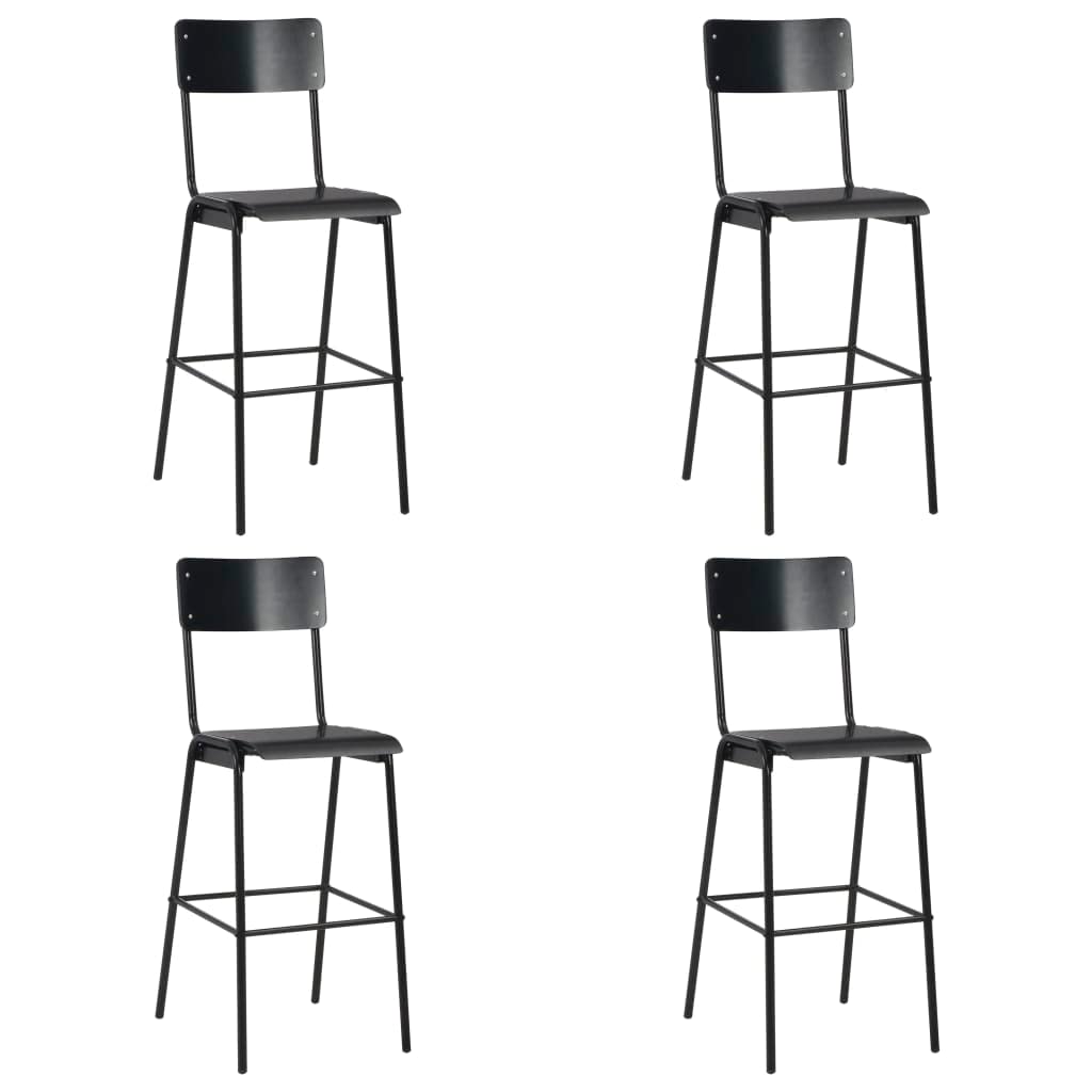 Juego de 4 taburetes de bar, madera contrachapada maciza y acero con recubrimiento en polvo, 41,5 x 59 x 116,5 cm, apilables, para cocina, mostrador, comedor, altura del asiento de 76 cm