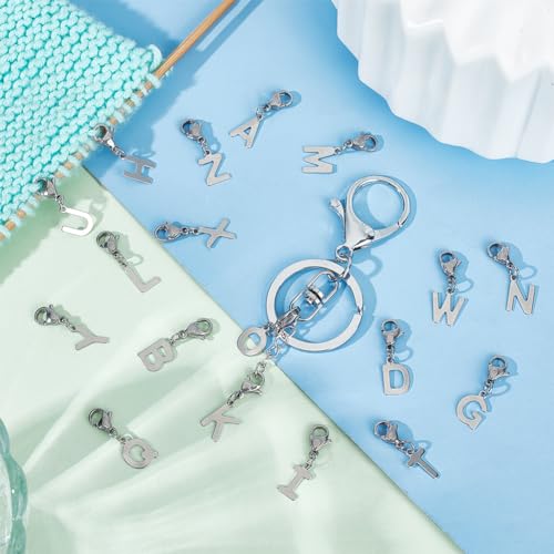 UNICRAFTALE 26Pcs 26 Styles 201 Stainless Steel Alphabet Charms Pendants Set Metal A-Z Letter Pendants 25mm Long Letter Charms with 304 Stainless Steel Lobster Claw Clasps for Jewelry Making - Image 2