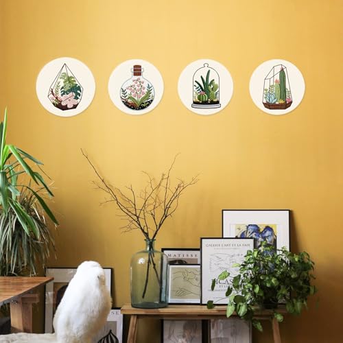 Image of INFUNLY 4pcs Plant Embroidery Starter Kit for Beginners Cactus Cross Stitch Kits for Adults Vase Flower Stamped Stitches Embroidery Sewing Kit with Patterns Instructions for DIY Craft