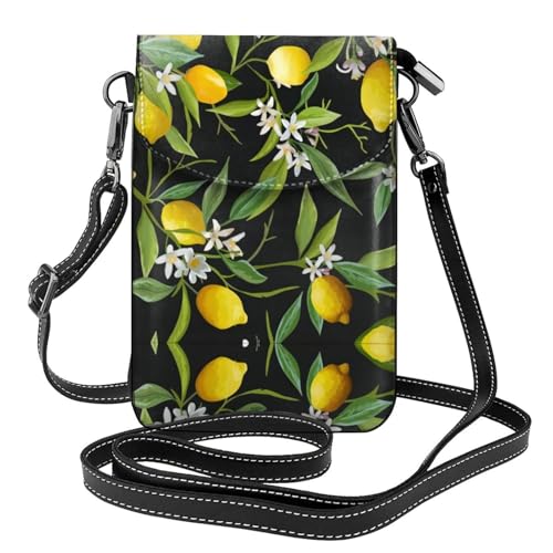 Sac à bandoulière à rabat en cuir motif citron avec portefeuille intégré