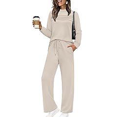 Two Piece Sets for Women Fall Travel Vacation Outfits Long Sleeve Lounge Sets Side Slit Wide Leg Pants S-3XL