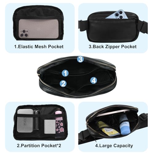 Image of VOROLO Fanny Pack For Women And Men Crossbody Bag Belt Bag PU Black