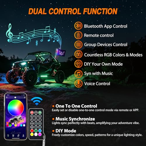 Image of Nilight LED Whip Light 1PC 2FT Spiral RGB Antenna Whips with Spring Base, App /Remote Control DIY Chasing Patterns Brake & Reverse Lights for Side by Side ATV UTV RZR Can-Am Buggy Jeep