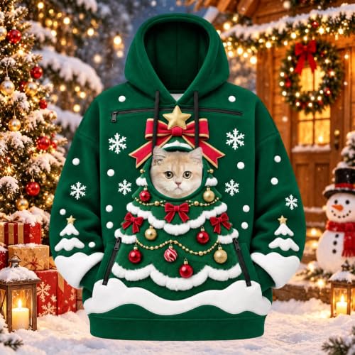 CHENXDZHAO Cat Carrier Hoodie,Pet Pouch Hoodie 2026 Trendy Cozy Holiday Party Cat Carrier Hoodies Long Sleeve Drawstring Christmas Sweatshirts With Zipper Pockets,Dark Green,L - image 3