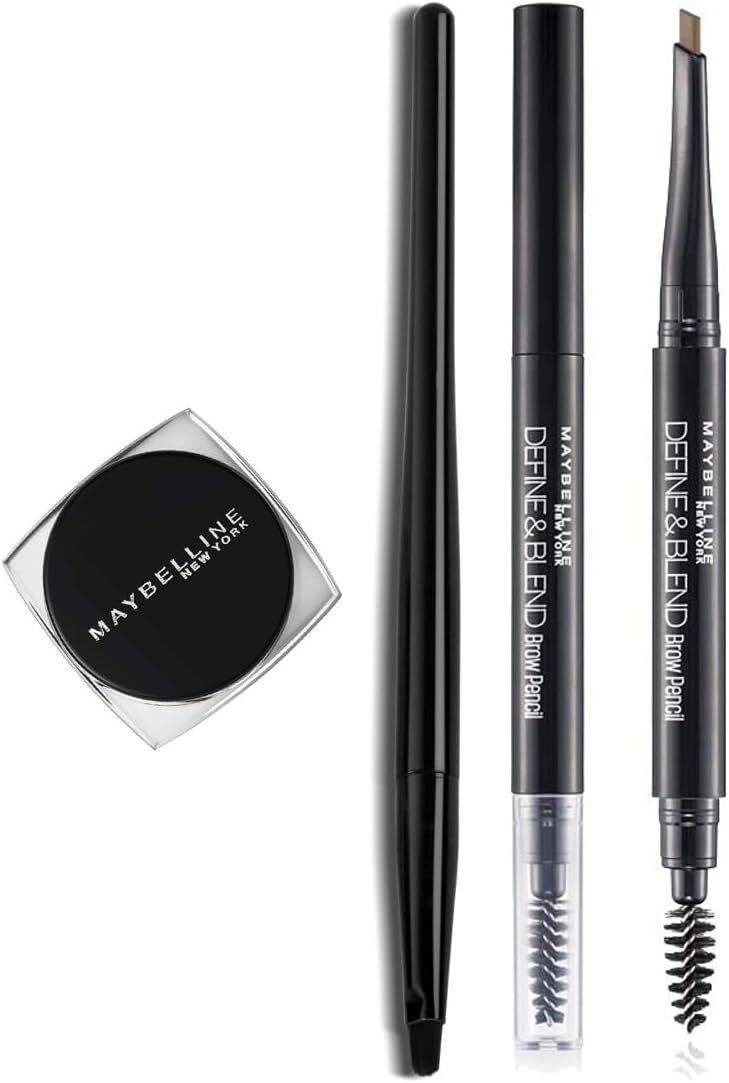 Maybelline New York Lasting Drama Gel Eyeliner,Blackest Black, 2.5g & Maybelline New York's Define & Blend Brow Pencil Natural Brown, 0.16g