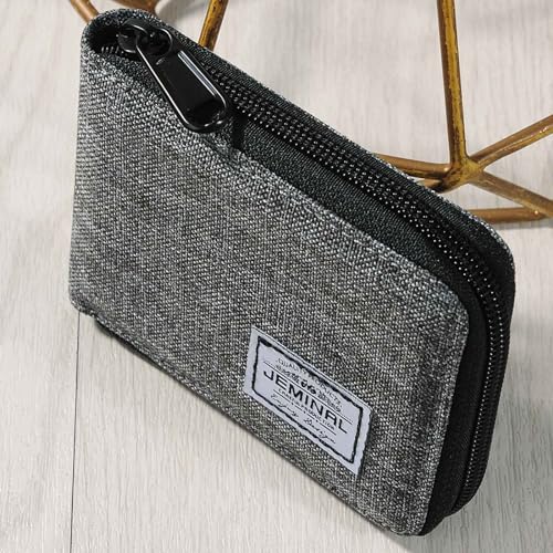 ＪＭ ＪＥＭＩＮＡＬ 杰米路 JEMINAL Zip Short Wallet for Men & Women: Boys & Girls Travel Bifold Fabric Canvas Wallet with Card Case - Women' Large Capacity Zip Wallet with Coin Purse Gray3