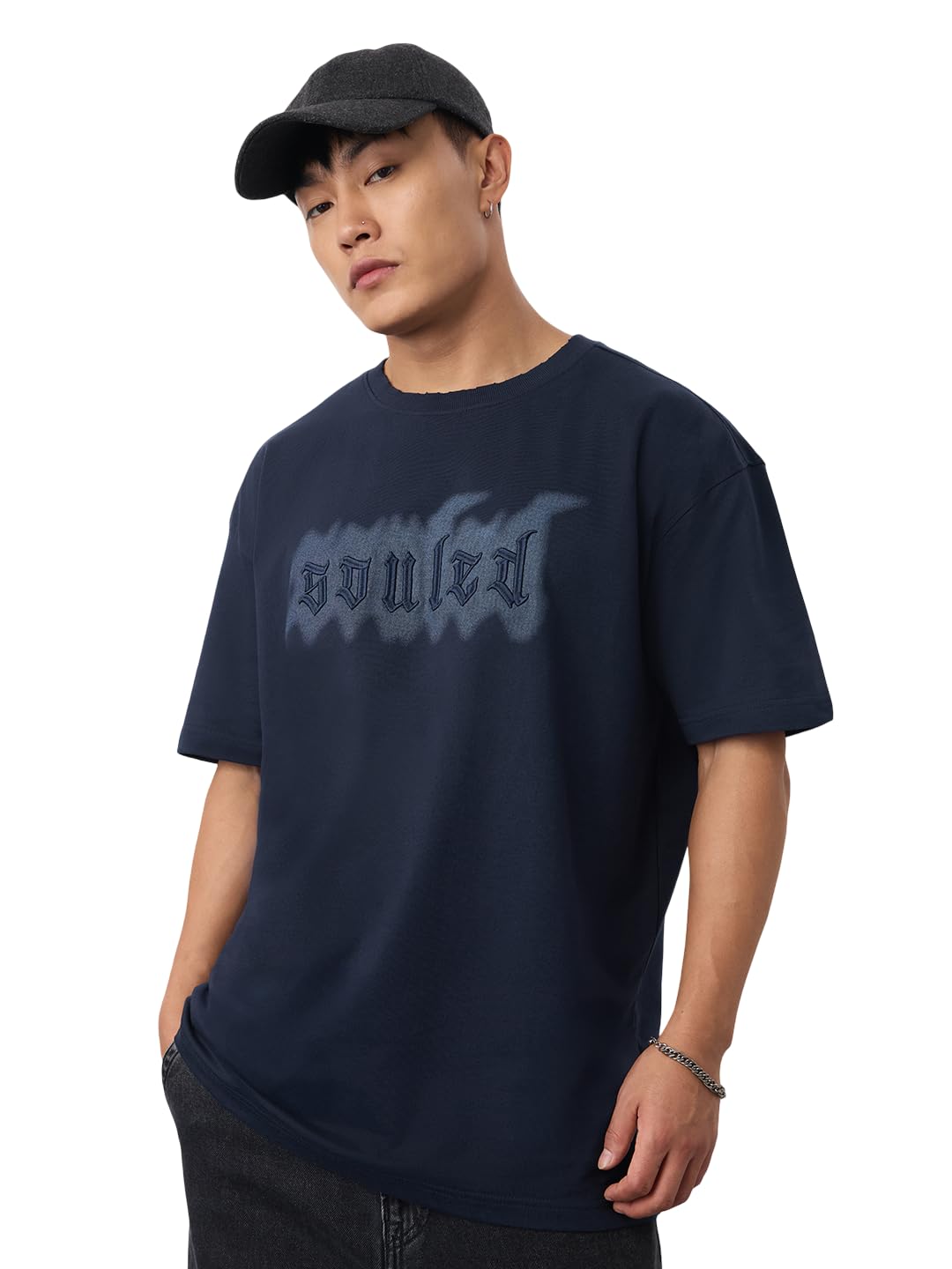 Souled Originals: Blue Drift Men and Boys Short Sleeves Round Neck Blue Embroidered Cotton Breathable Durable Lightweight All-Season Oversized T-Shirt-image-16