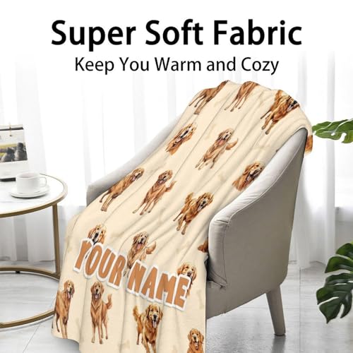 Custom Golden Retriever Blanket for Teen - 50x60 Inches Throw Size - Soft Fluffy Cozy Blankets Gift - Beige Cute Blanket for Living Room Decorative