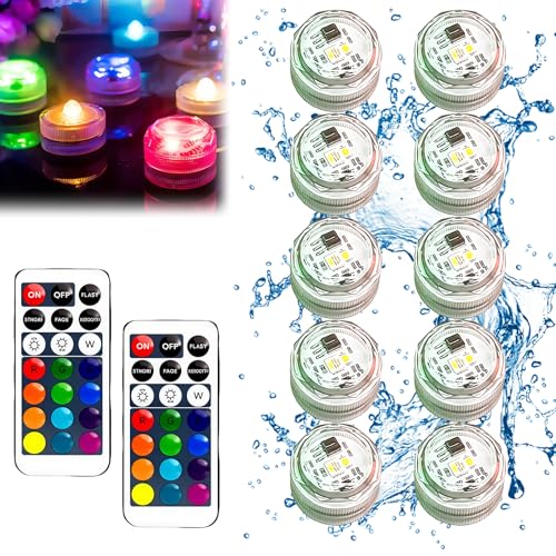 WIYETY Mini Bougies LED : 20 Pièces Changeant De Couleur, Mini Lampes LED Submersibles Étanches, Lumières RGB Multicolores Avec 2 Télécommandes, Bougies...