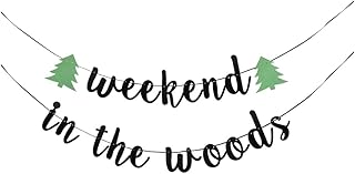 TENNYCHAOR Weekend in the Woods Banner,Camp Bachelorette Banner, Girl's Weekend Banner,Cabin Glamping Bridal Shower Wedding Engagement Party Supplies.(Black)