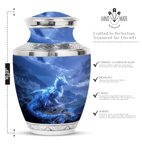 Image of Dragon Personalized Urns for Ashes - Funeral Urn for Ashes Adult Male - Large Urn for Ashes for Men - Burial Urn for Mom & Dad - Customized Cremation Urn - 10 Inch Large with Velvet Bag