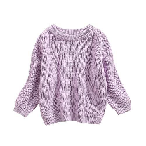 Image of Pivanzore Baby Girl Boy Toddler Knit Sweater Cute Round Neck Long Sleeve Blouse Pullover Oversized Sweatshirt Warm Kids Tops